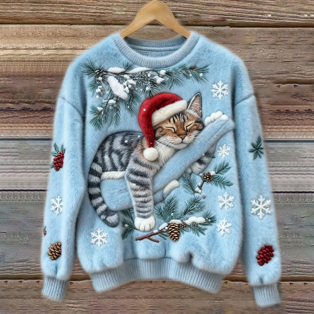 3D Digital Print Pattern Christmas Women's Round Neck Sweatshirt
