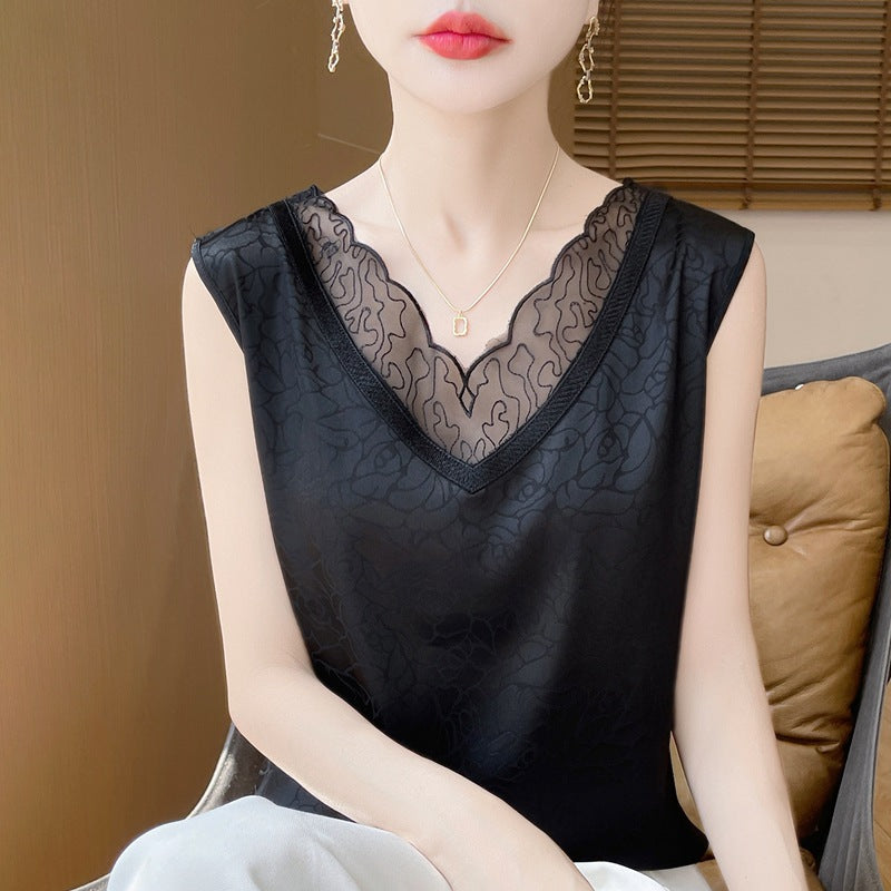 V-neck Cropped Mesh-panelled Sleeveless Tank Top