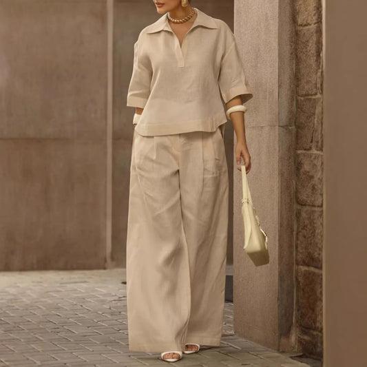 Solid-color Slimming Versatile Wide-leg Pants Two-piece Set