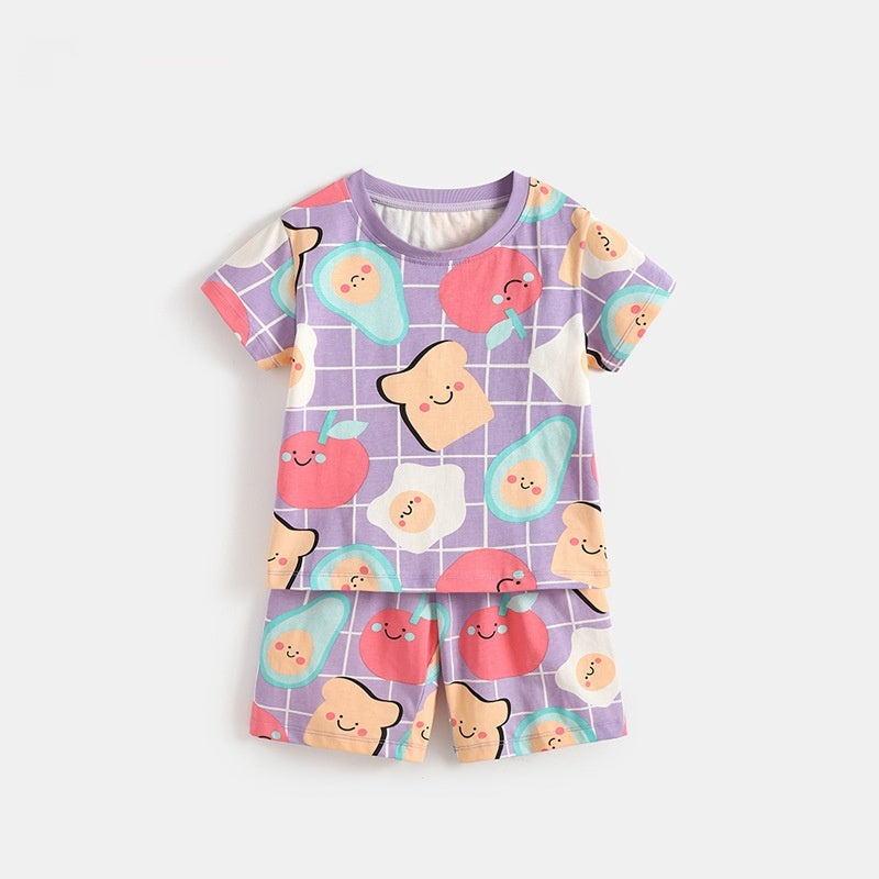 Summer New Cute Little Girl Crew Neck Loungewear Set