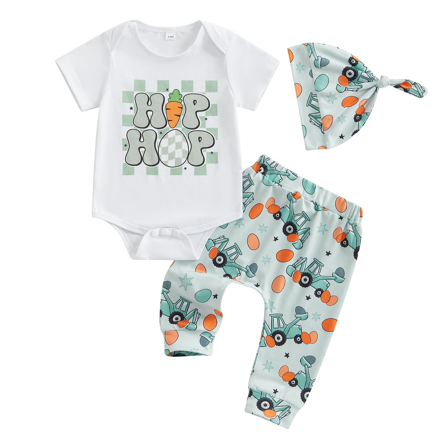 Rabbit-print Short-sleeve Romper Long Style Hat Three-piece Set