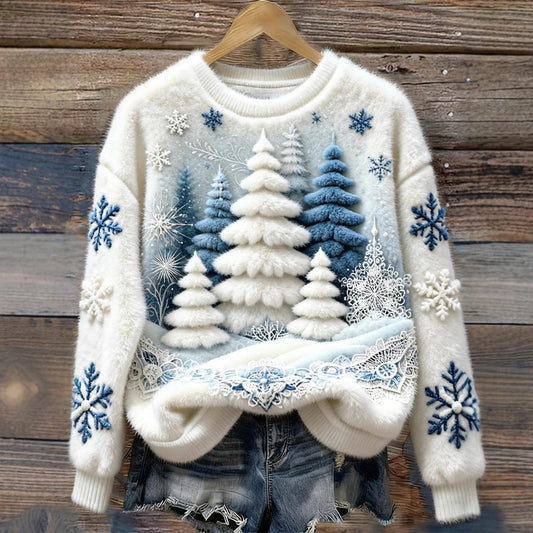 3D Digital Print Pattern Christmas Women's Round Neck Sweatshirt