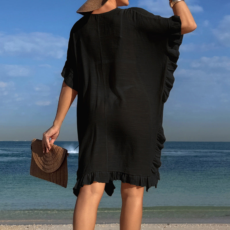 Cutout Hand-Knitted Floral Casual Tunic Dress