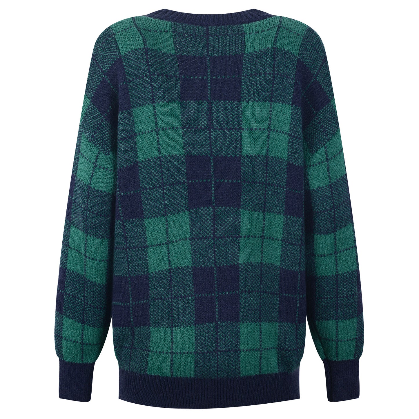 Green Plaid Mohair Women's Trendy Knit Cardigan