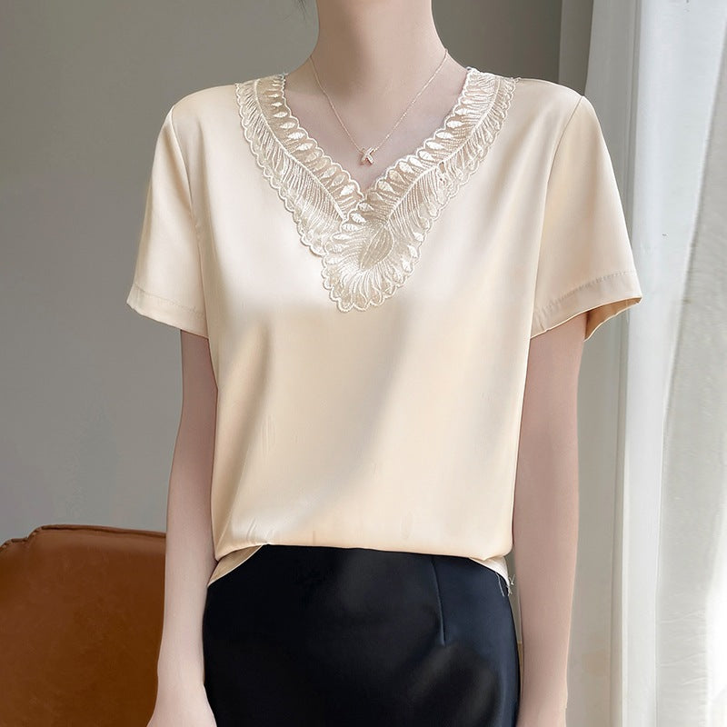 V-neck Loose-fit Short-length Short-sleeve T-shirt