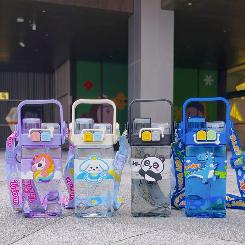 Children's Cups Outdoor Crossbody Double Drink Cup With Straw Men And Women Student Portable