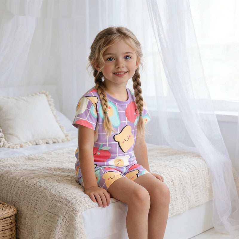 Summer New Cute Little Girl Crew Neck Loungewear Set