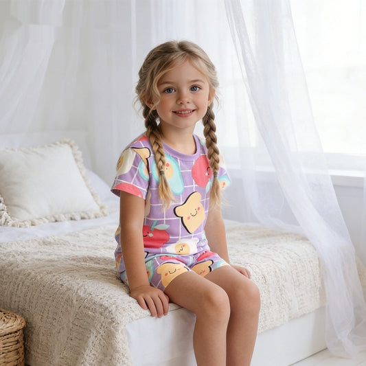 Summer New Cute Little Girl Crew Neck Loungewear Set