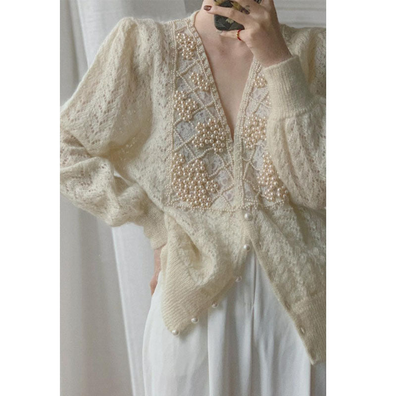 Pearl Embellished Cardigan And Mohair Sweater Coat