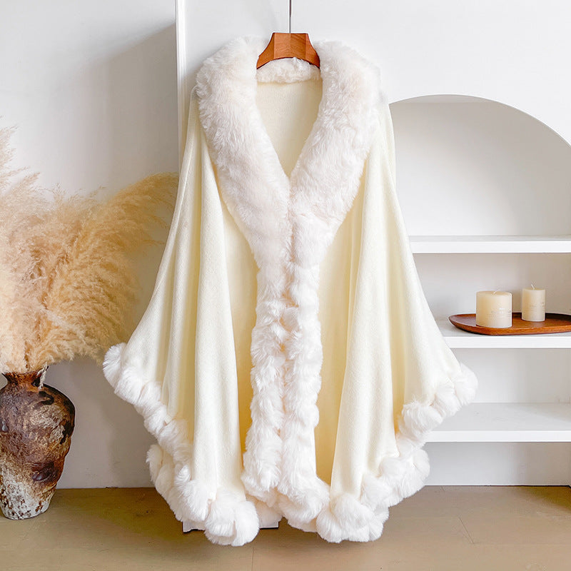 Oversized Loose Irregular Fur Collar Cape Shawl