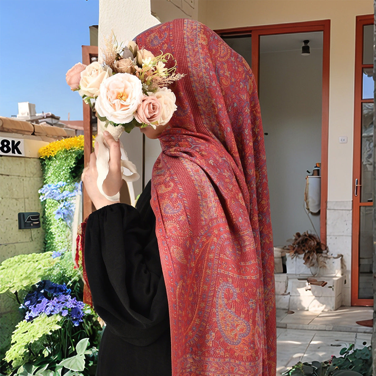 Cashew Printed Thick Jacquard Tassel Shawl For Women