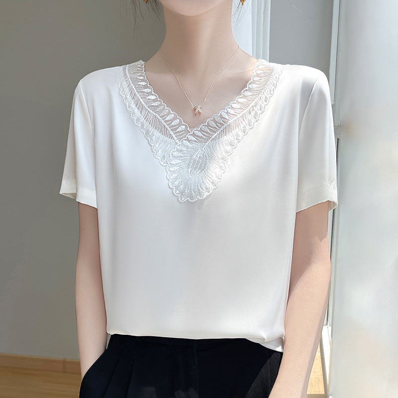 V-neck Loose-fit Short-length Short-sleeve T-shirt
