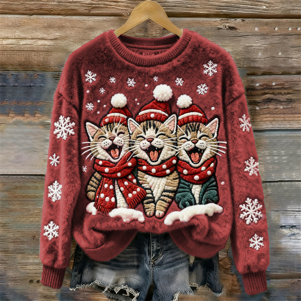 3D Digital Print Pattern Christmas Women's Round Neck Sweatshirt