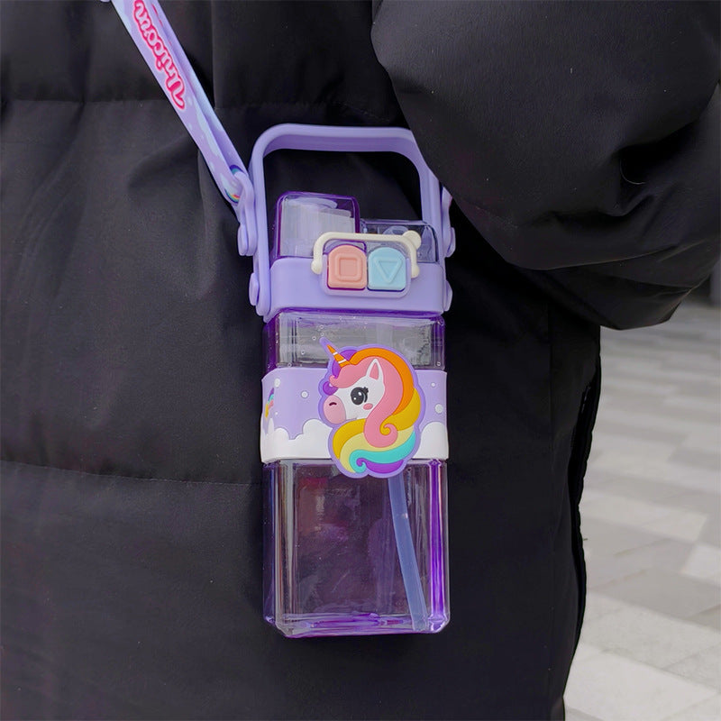 Children's Cups Outdoor Crossbody Double Drink Cup With Straw Men And Women Student Portable