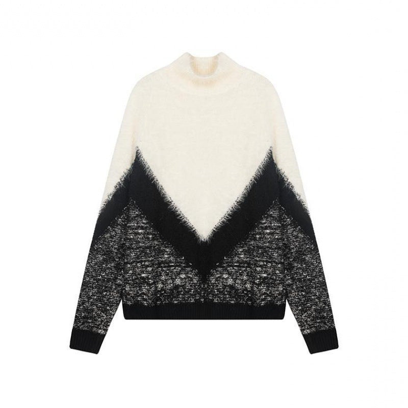Female High Neck Christmas Loose Pullover Mohair Fashion Outer Sweater