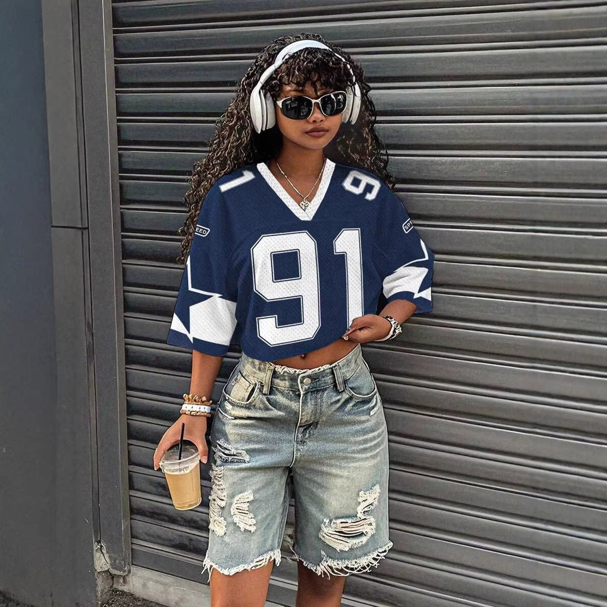 Women's Fashion Preppy-Style V-Neck Loose Short-Sleeve Shirt